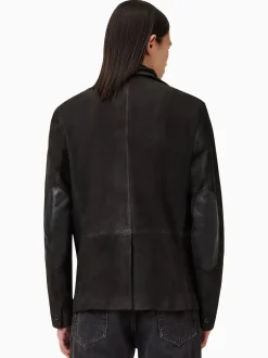AllSaints Anthracite Grey Survey Grey Double Layered Suede Leather Blazer