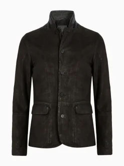 AllSaints Anthracite Grey Survey Grey Double Layered Suede Leather Blazer