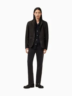 AllSaints Anthracite Grey Survey Grey Double Layered Suede Leather Blazer