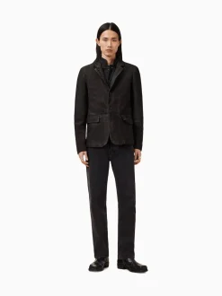 AllSaints Anthracite Grey Survey Grey Double Layered Suede Leather Blazer