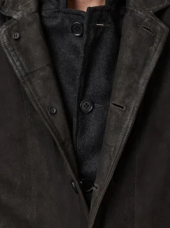 AllSaints Anthracite Grey Survey Grey Double Layered Suede Leather Blazer