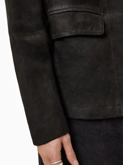 AllSaints Anthracite Grey Survey Grey Double Layered Suede Leather Blazer