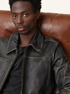 AllSaints Black Alkan Black Collared Zip Up Two Tone Leather Jacket