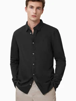AllSaints Black Hawthorne Black Long Sleeve Button Up Shirt