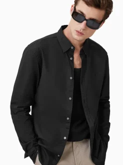 AllSaints Black Hawthorne Black Long Sleeve Button Up Shirt