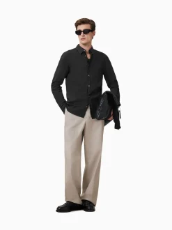 AllSaints Black Hawthorne Black Long Sleeve Button Up Shirt