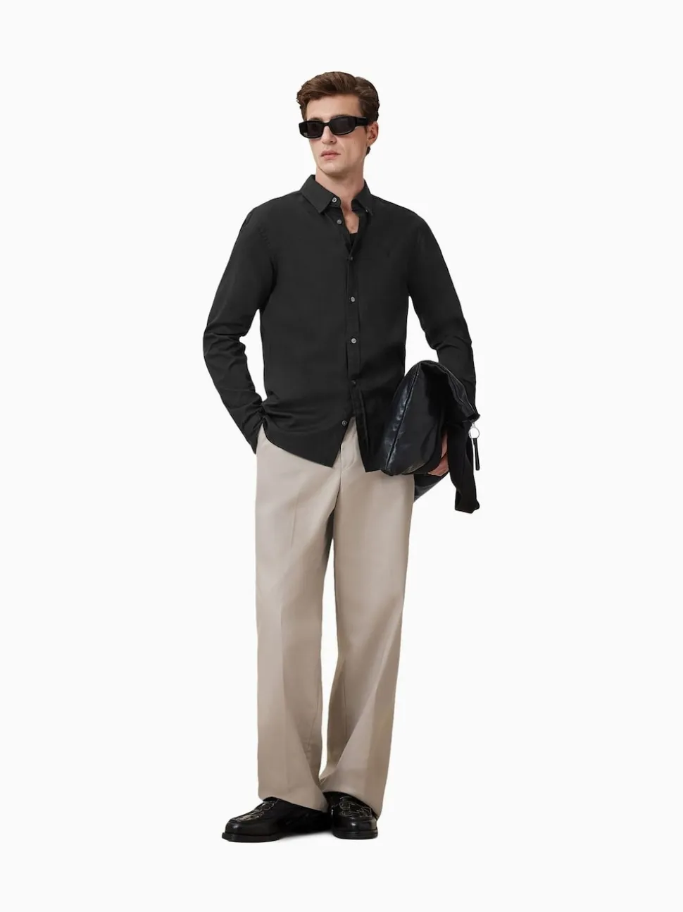 AllSaints Black Hawthorne Black Long Sleeve Button Up Shirt