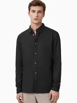 AllSaints Black Hawthorne Black Long Sleeve Button Up Shirt