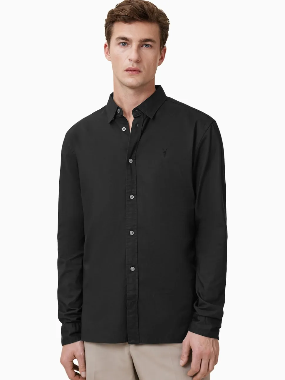 AllSaints Black Hawthorne Black Long Sleeve Button Up Shirt