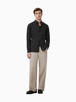 AllSaints Black Hawthorne Black Long Sleeve Button Up Shirt