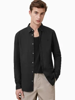 AllSaints Black Hawthorne Black Long Sleeve Button Up Shirt