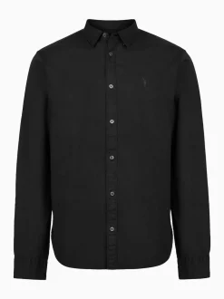 AllSaints Black Hawthorne Black Long Sleeve Button Up Shirt