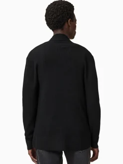 AllSaints Black Mode Merino Wool Open Cardigan