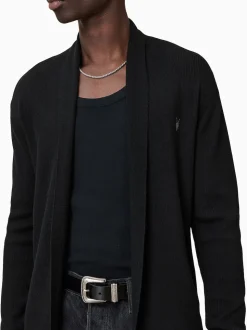 AllSaints Black Mode Merino Wool Open Cardigan