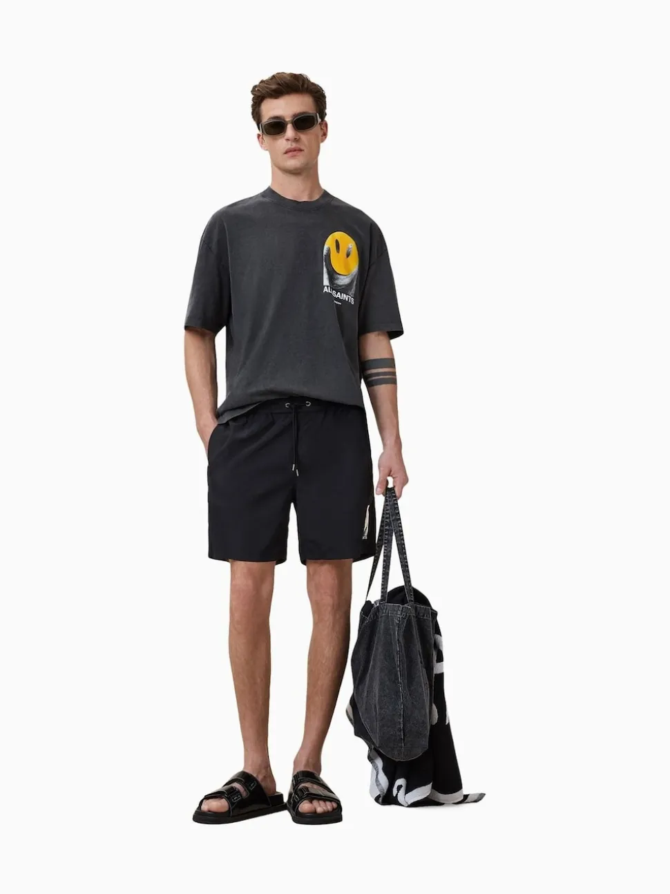 AllSaints Black Party Wave Swim Shorts