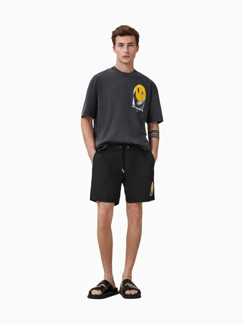 AllSaints Black Party Wave Swim Shorts