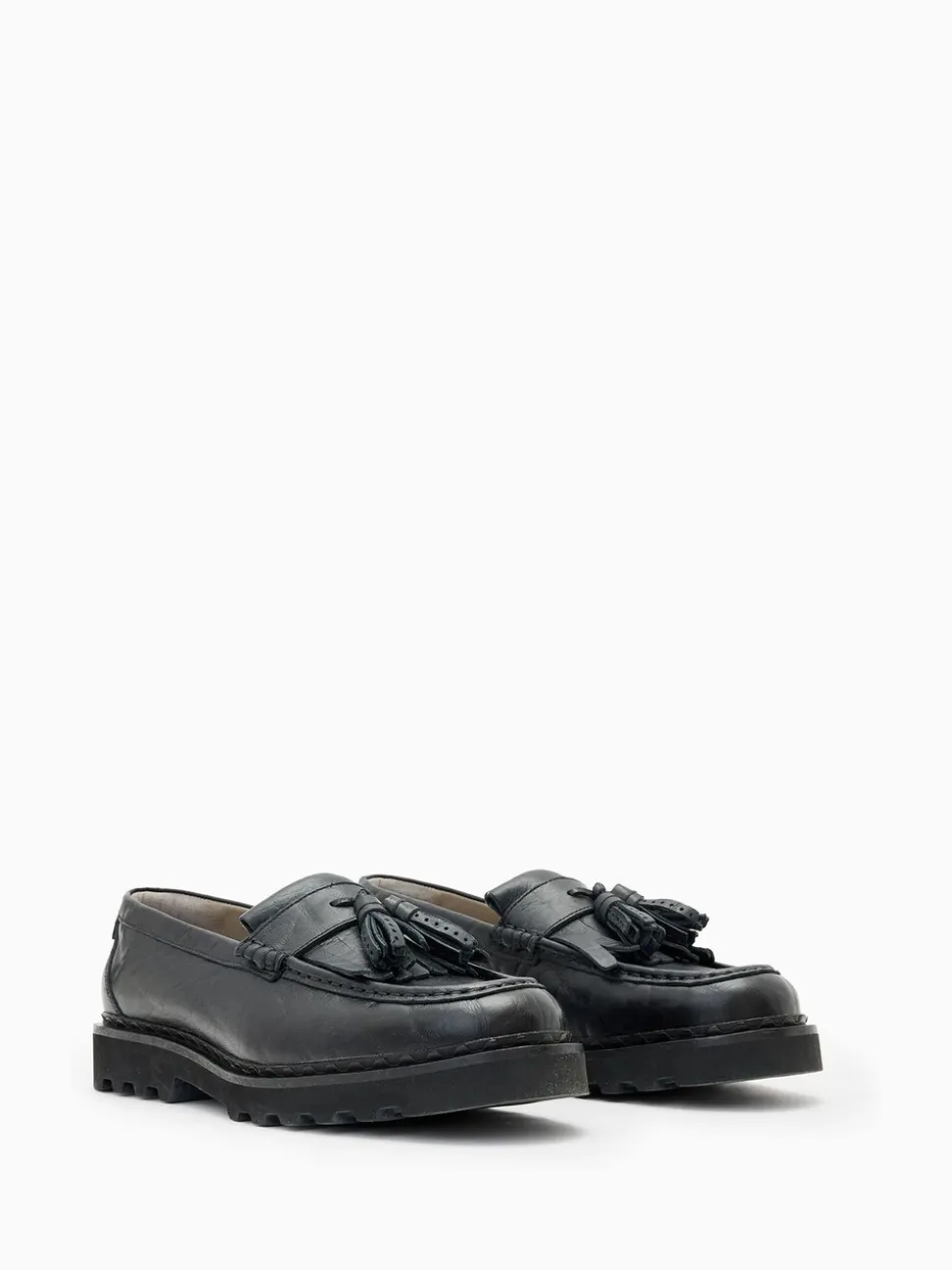 AllSaints Black Skiff Tassel Loafers