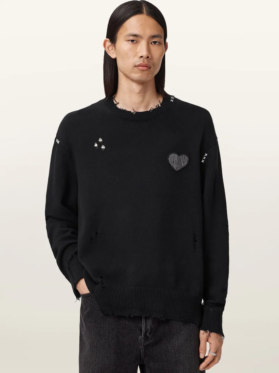 AllSaints Black Theo Crew Neck Jumper