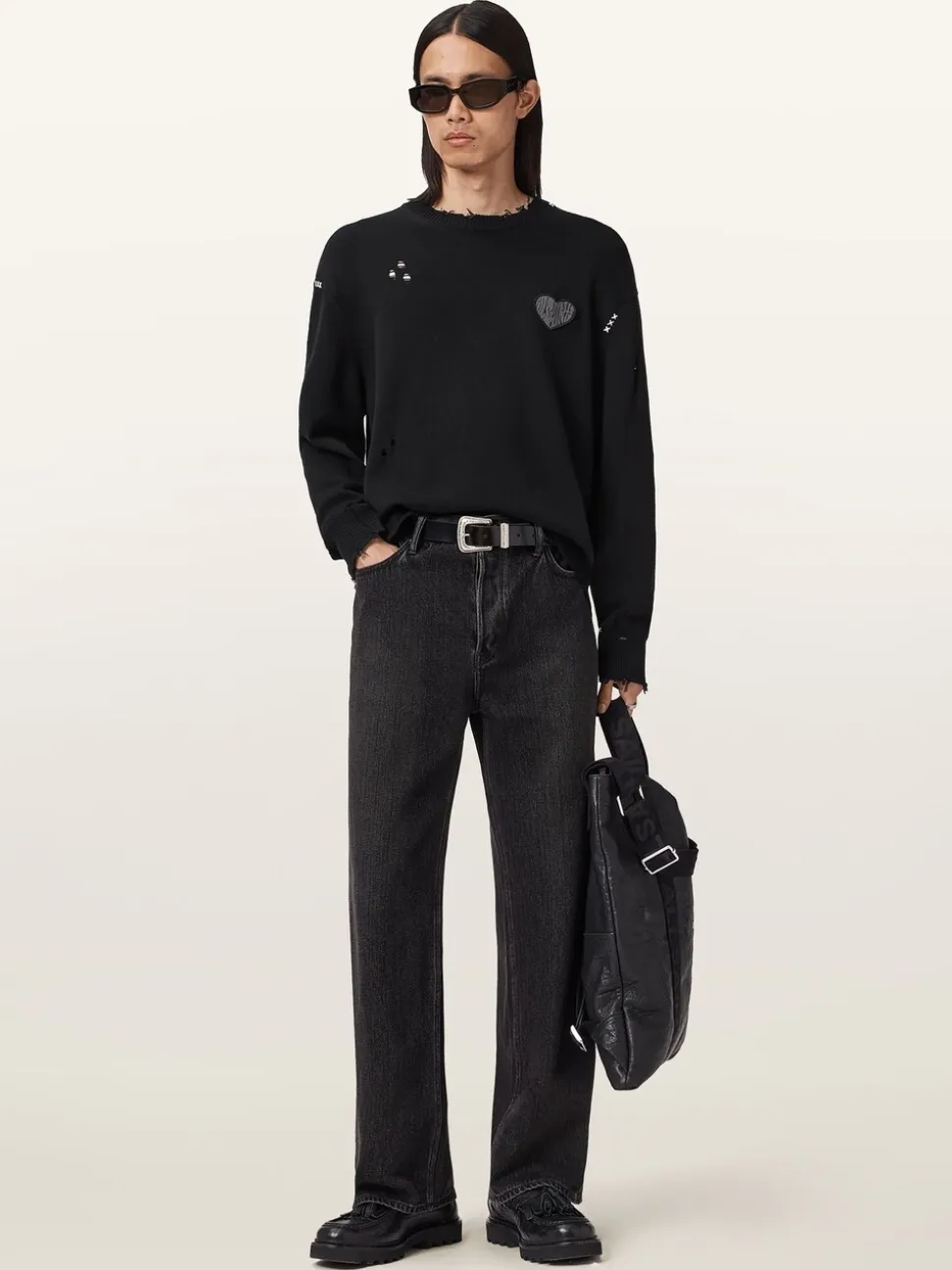 AllSaints Black Theo Crew Neck Jumper