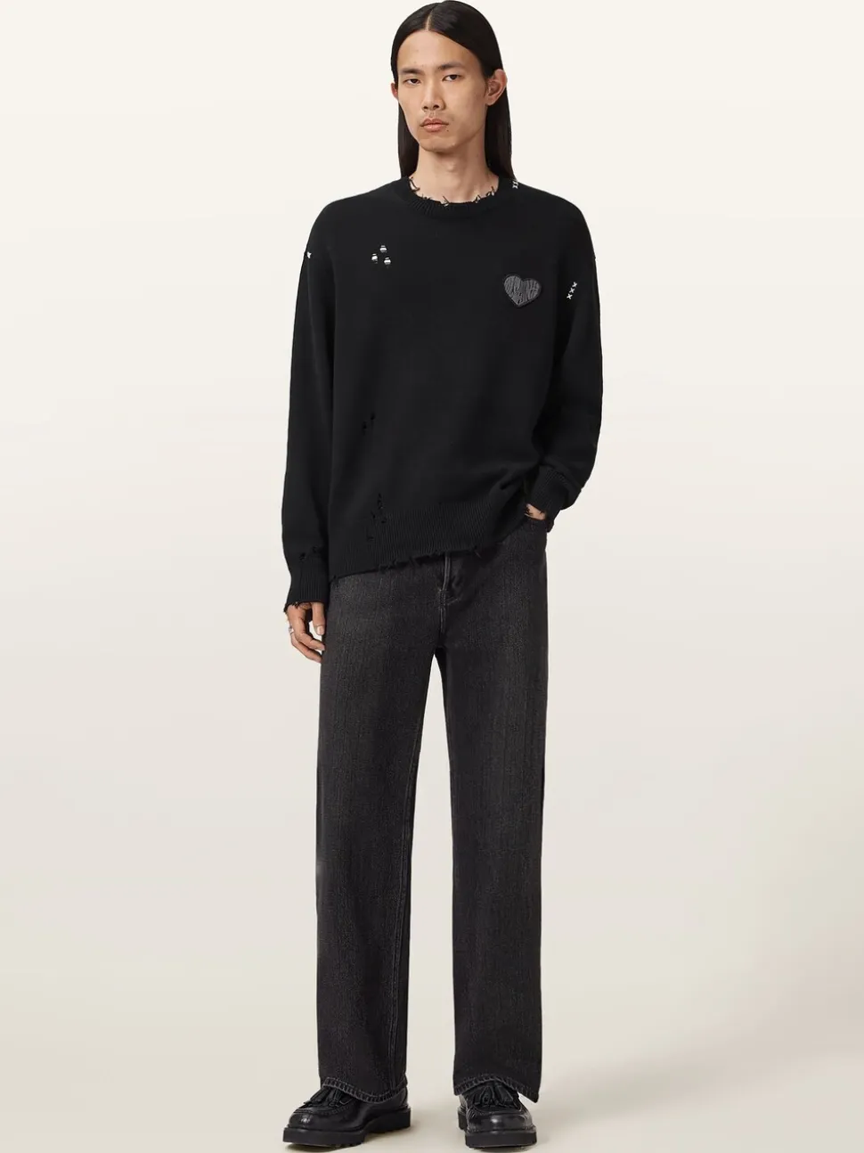 AllSaints Black Theo Crew Neck Jumper
