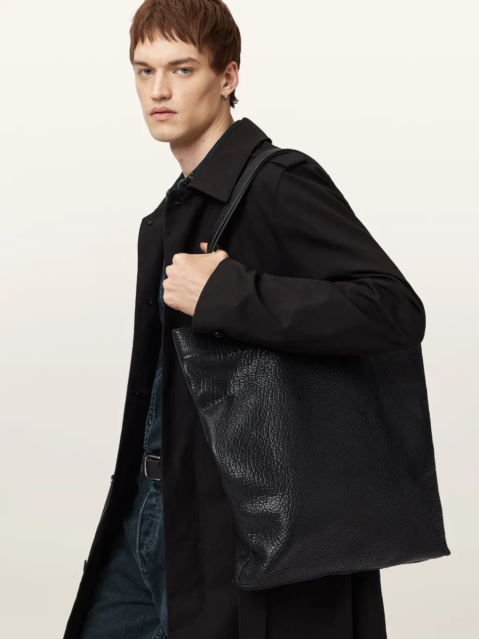 AllSaints Black Yuto Leather Tote