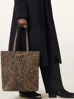 AllSaints Green Yuto Leopard Tote
