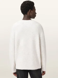 AllSaints White Curv Crew Jumper