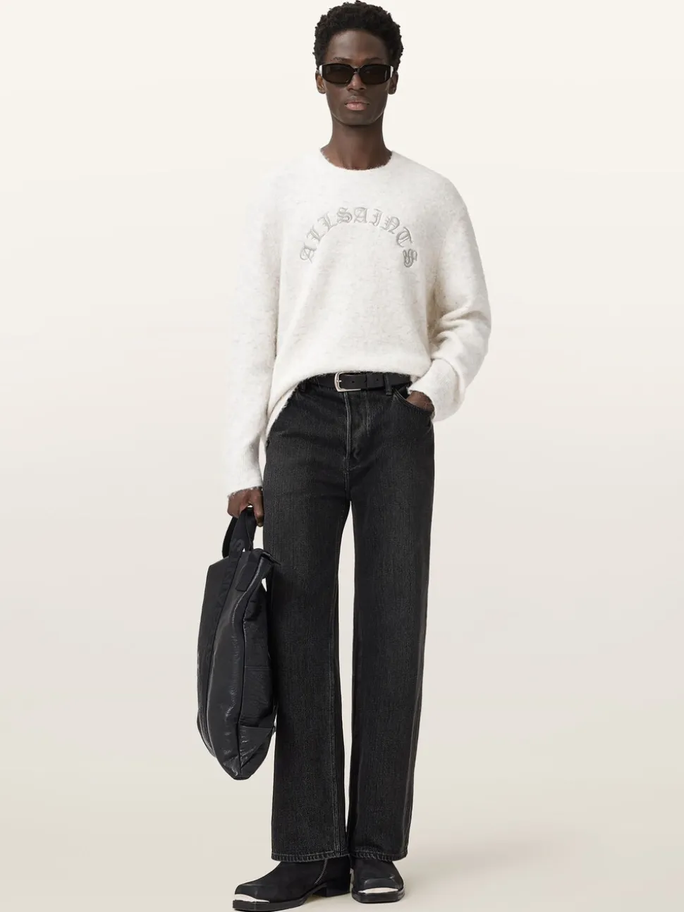 AllSaints White Curv Crew Jumper