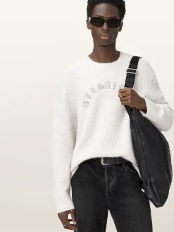 AllSaints White Curv Crew Jumper