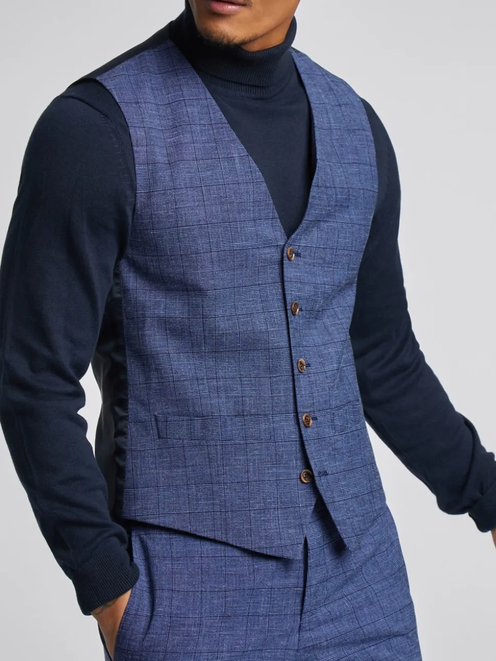 Antique Rogue Blue Check Linen Waistcoat