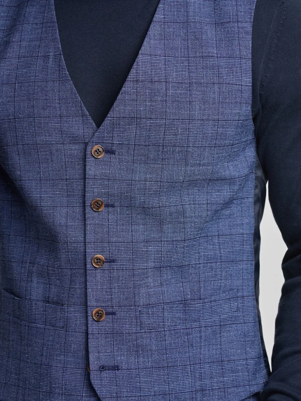 Antique Rogue Blue Check Linen Waistcoat