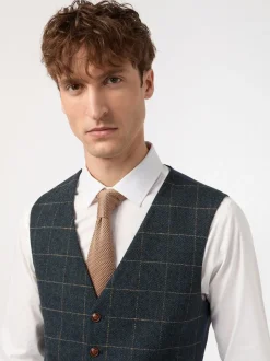 Antique Rogue Blue Dax Teal Herringbone Check Waistcoat