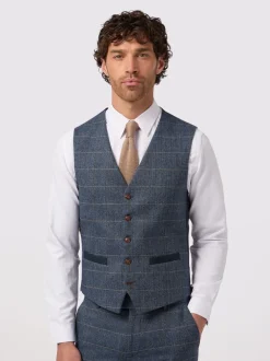 Antique Rogue Blue Lenox Denim Check Waistcoat