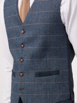 Antique Rogue Blue Lenox Denim Check Waistcoat