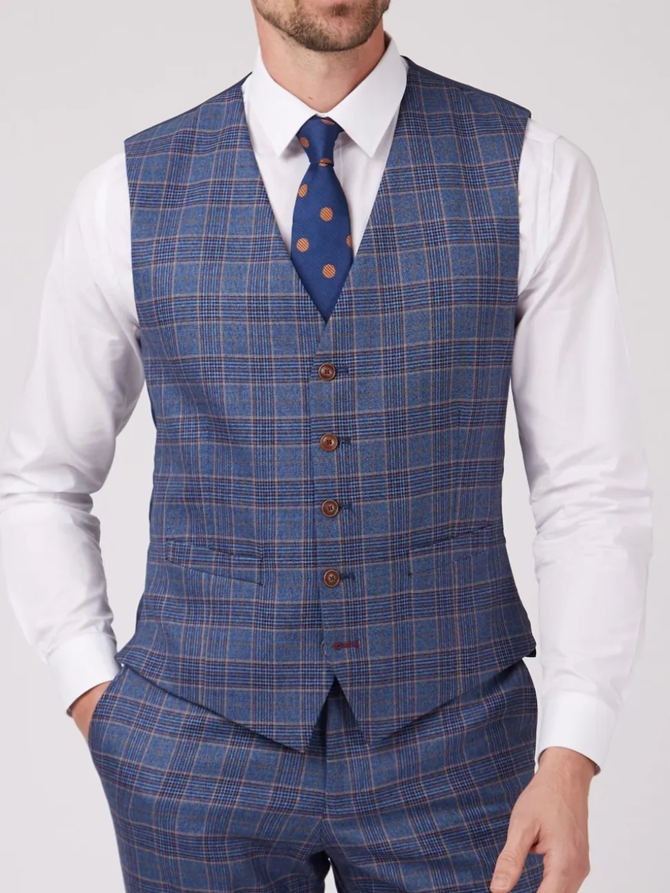 Antique Rogue Blue Overcheck Waistcoat
