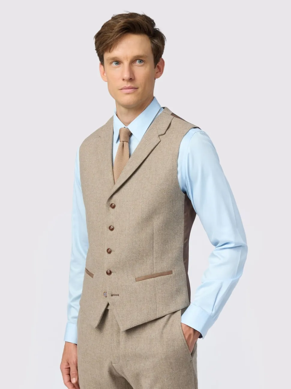 Antique Rogue Brown Camel Herringbone Tweed Waistcoat