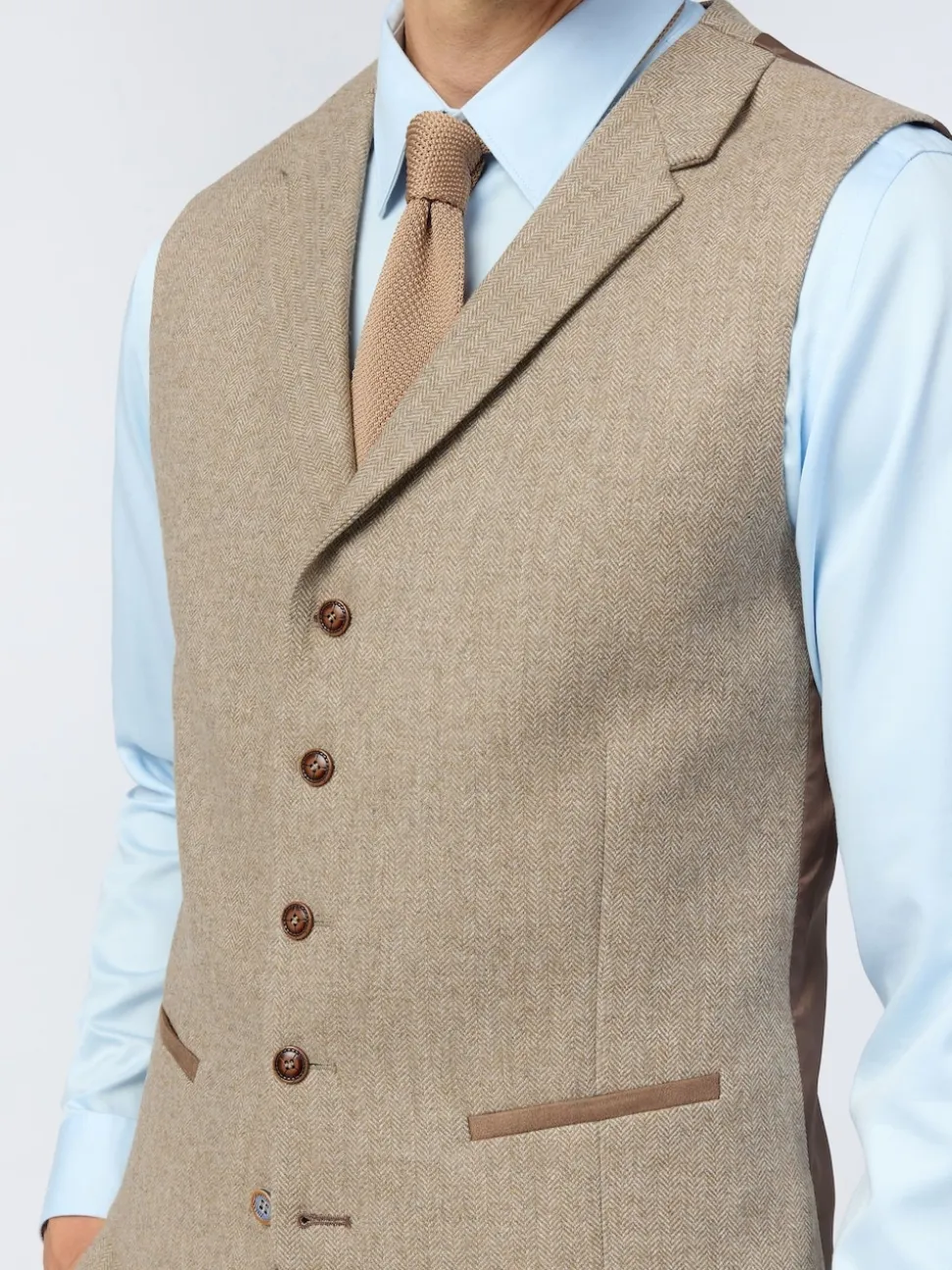 Antique Rogue Brown Camel Herringbone Tweed Waistcoat