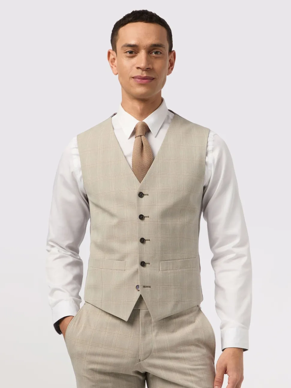 Antique Rogue Cream Putty Check Waistcoat