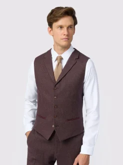 Antique Rogue Red Herringbone Tweed Waistcoat
