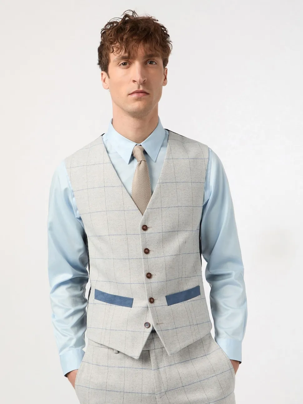 Antique Rogue Taupe Powell Check Tweed Waistcoat