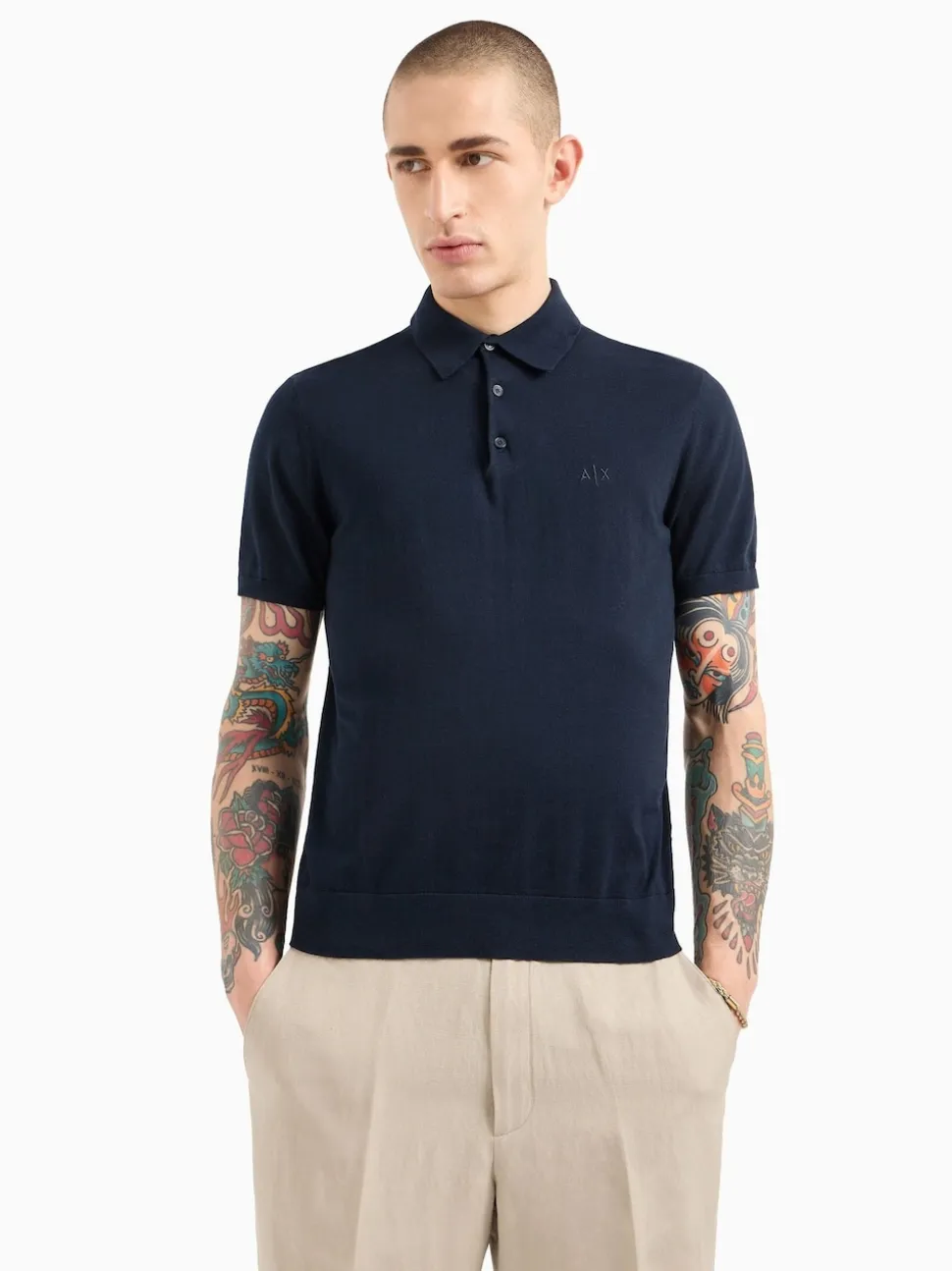 Armani Exchange Regular Fit Logo Knitted Polo Shirt