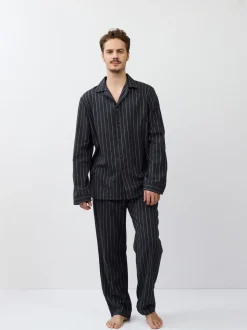 Aruelle Caleb Pinstripe Long Grey Pyjamas Set