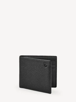 Aspinal of London Black Billfold Wallet 8CC Pebble with Smooth Interior Leather