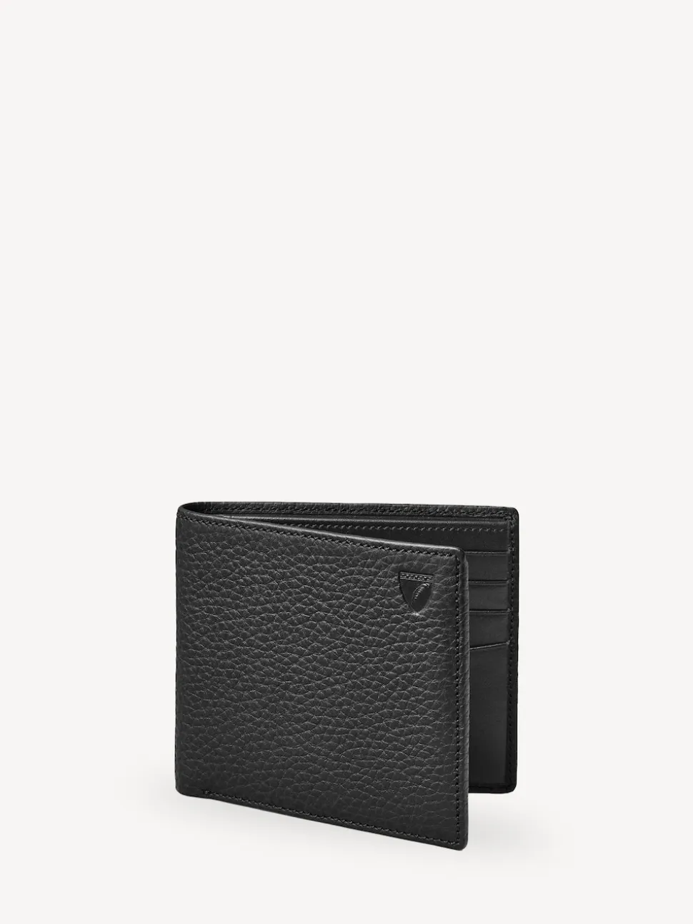 Aspinal of London Black Billfold Wallet 8CC Pebble with Smooth Interior Leather