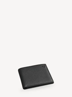 Aspinal of London Black Billfold Wallet 8CC Pebble with Smooth Interior Leather