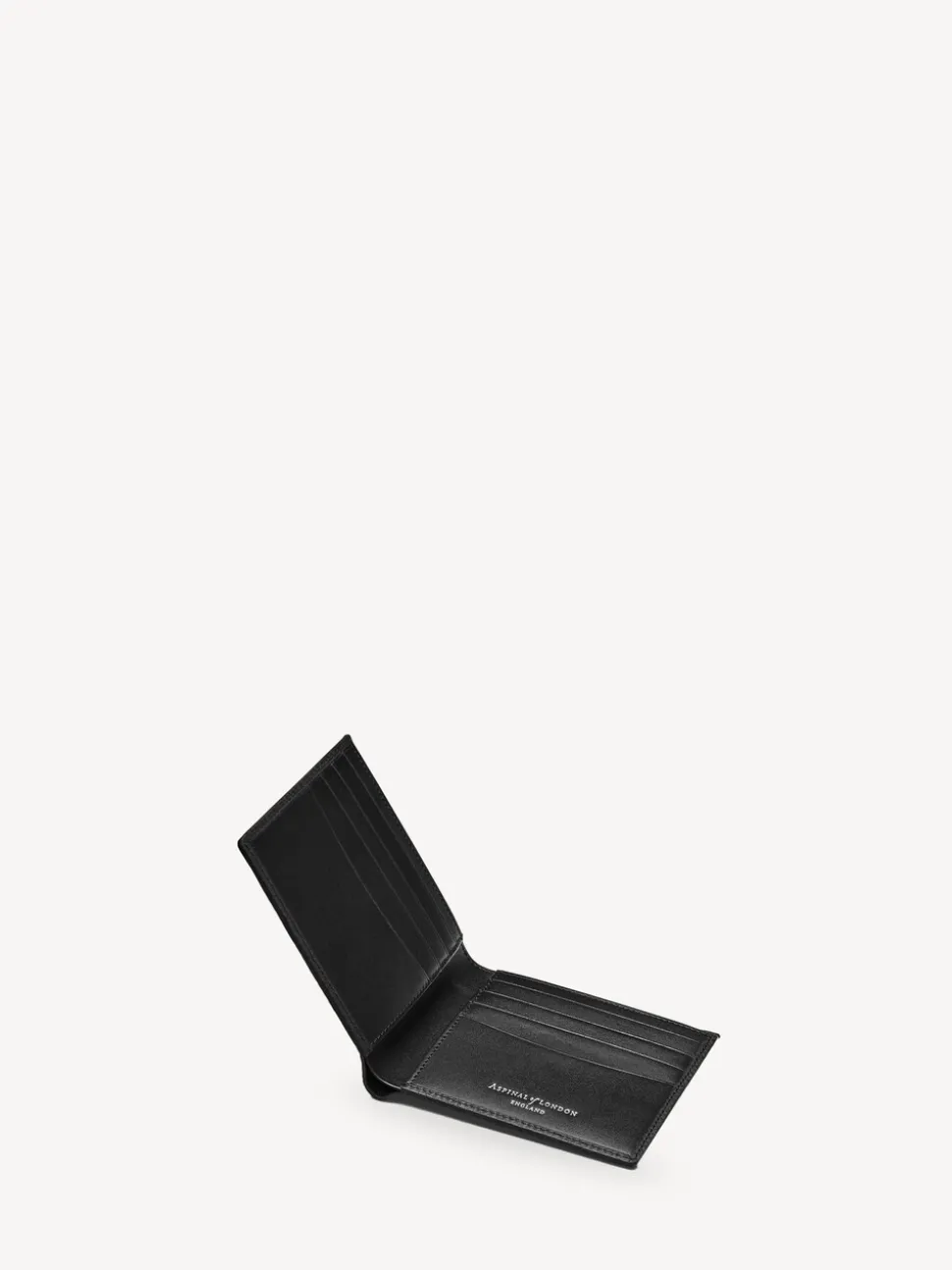 Aspinal of London Black Billfold Wallet 8CC Pebble with Smooth Interior Leather