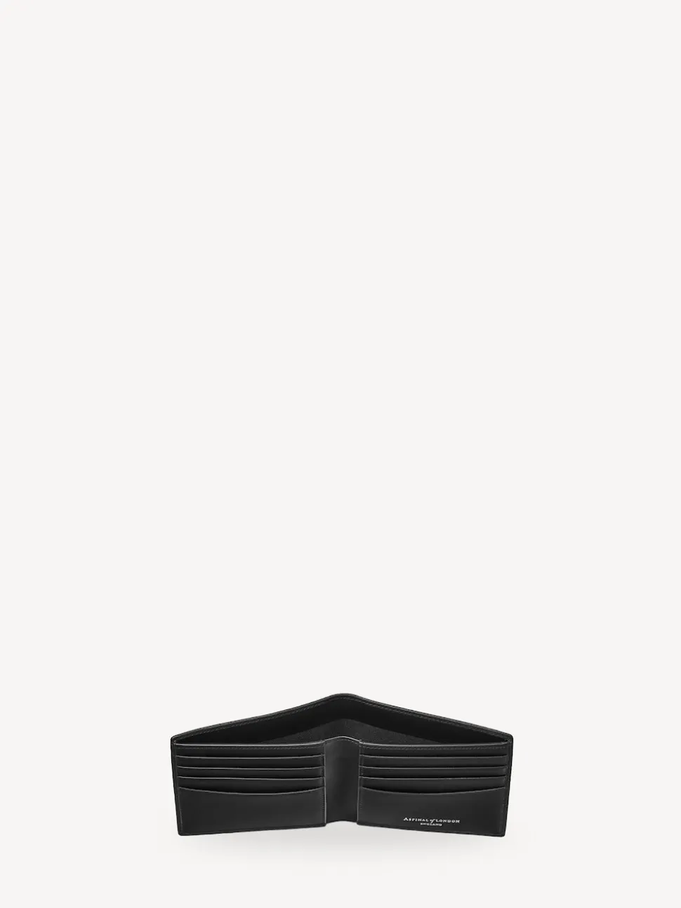 Aspinal of London Black Billfold Wallet 8CC Pebble with Smooth Interior Leather