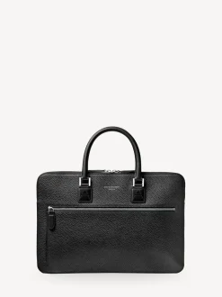 Aspinal of London Black Connaught Folio Pebble Leather Laptop Bag