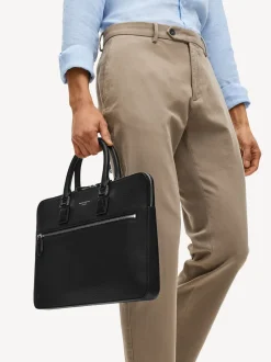 Aspinal of London Black Connaught Folio Pebble Leather Laptop Bag