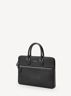 Aspinal of London Black Connaught Folio Pebble Leather Laptop Bag